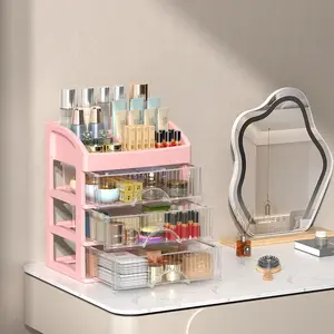 4 Layer Desktop Organizer, Large Capacity Desktop Storage Box with Drawer, Desk Organizer for Makeup, Beauty Organizer and School Supplies, Desk Accessories