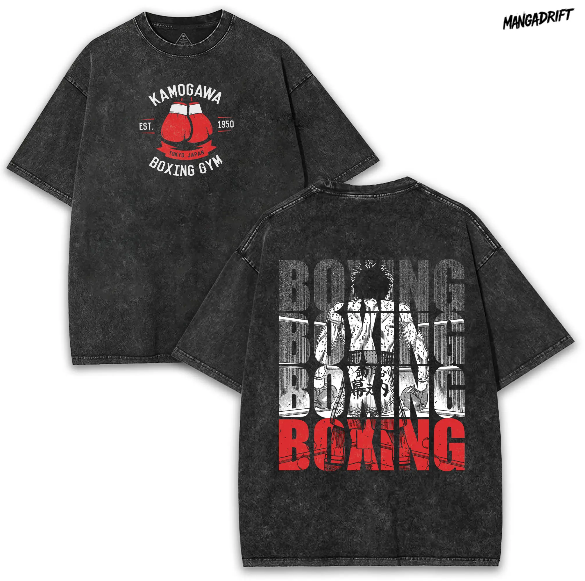 Makunouchi Ippo x Hajime No Ippo Washed Tee – Training Day Retro Boxing Print | Train, Bleed, Win, Repeat