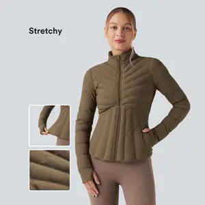 Halara Stand Collar Thumb Holes Stretchy Workout Padded Quilted Jacket with Pockets