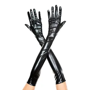 Extra long metallic gloves, 457-Black