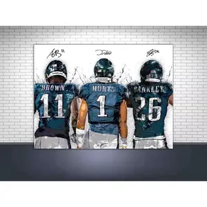 Saquon Barkley, Jalen Hurts, AJ Brown, Eagles, Poster or Gallery Canvas Wrap Aesthetic Canvas Poster