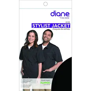 Diane Pro Jacket D788 Black 100% Crinkle Nylon Water Repellent Zip Front with 2 Front Pockets & 1 Breast Pocket XLarge