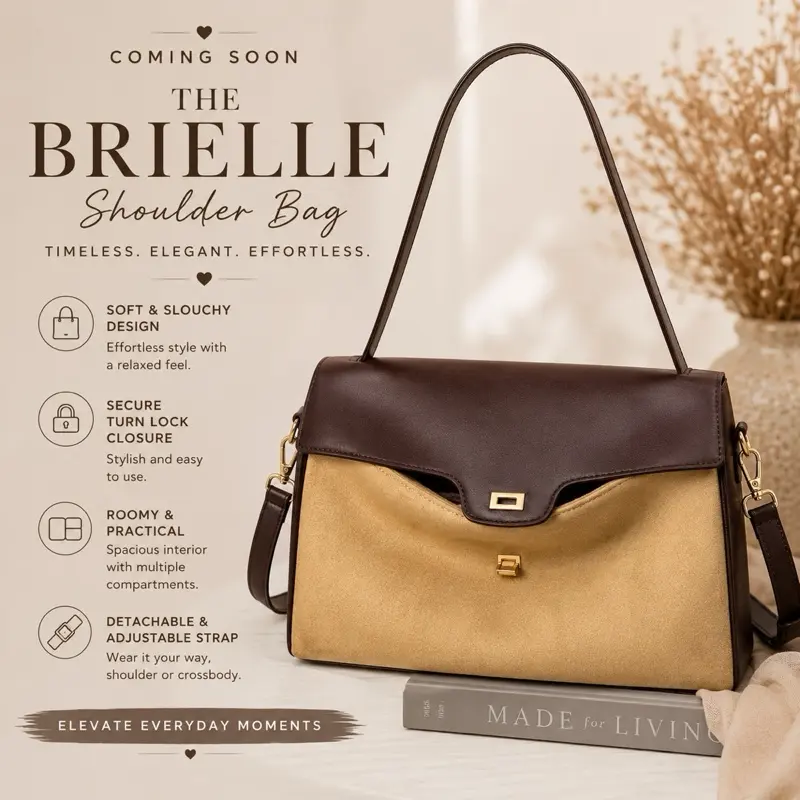 Women's Crossbody Satchel - Chic 2-Tone Gold-Brown Leather Handbag with Adjustable Strap, Secure Clasp Closure, Plain Design for Business Use