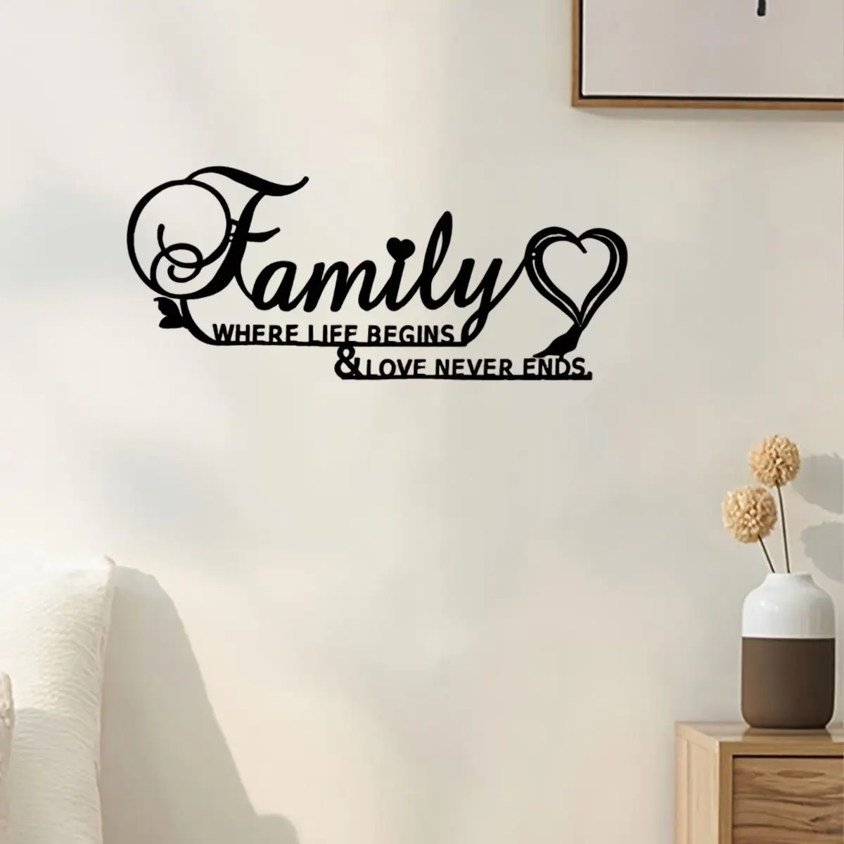 Vintage Forging Iron Wall Art Decor, Elegant Calligraphy Cursive Lettering Heart Shape, Duraible Metallic Artistic Home Decoration for Living Room & Bedroom, Hanging, Indoor Decoration