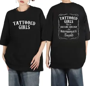 Bold Graphic Tee With Tattooed Sarcasm And Inappropriate Thoughts In Soft Cotton Short Sleeve Round Neck Design For Women