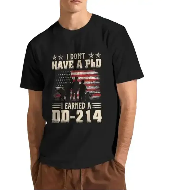 DD214 Vintage Flag T-Shirt I Didn't Earn a PhD I Earned My DD214 250th Anniversary Patriotic Tee Y2K Retro Street Style Breathable Crew Neck Machine Washable Casual Gift for Men 2026 New Arrival - Fabric, Menswear