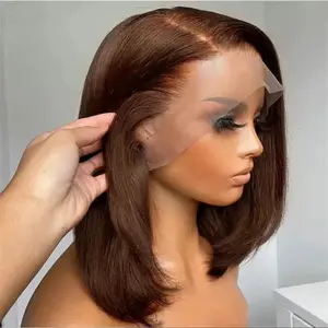 13x4 Short Bob Wig Glueless Chocolate Brown Lace Front Wigs For Women 100% Unprocessed Vietnamese Human Hair Wigs ON Clearance Sale Super Double Drown Bone Straight Colored Virgin Lace Frontal Wig Pre Plucked With Baby Hair Natural Hair Line Wear And Go