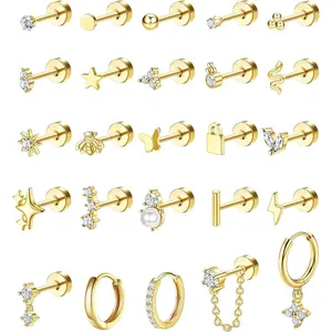 YADOCA 25 Pcs Hypoallergenic Earrings for Sensitive Ears Surgical Stainless Steel Earrings for Women Dainty Flat Back Earring Studs Hoop Cartilage Earring for Multiple Piercing-Single