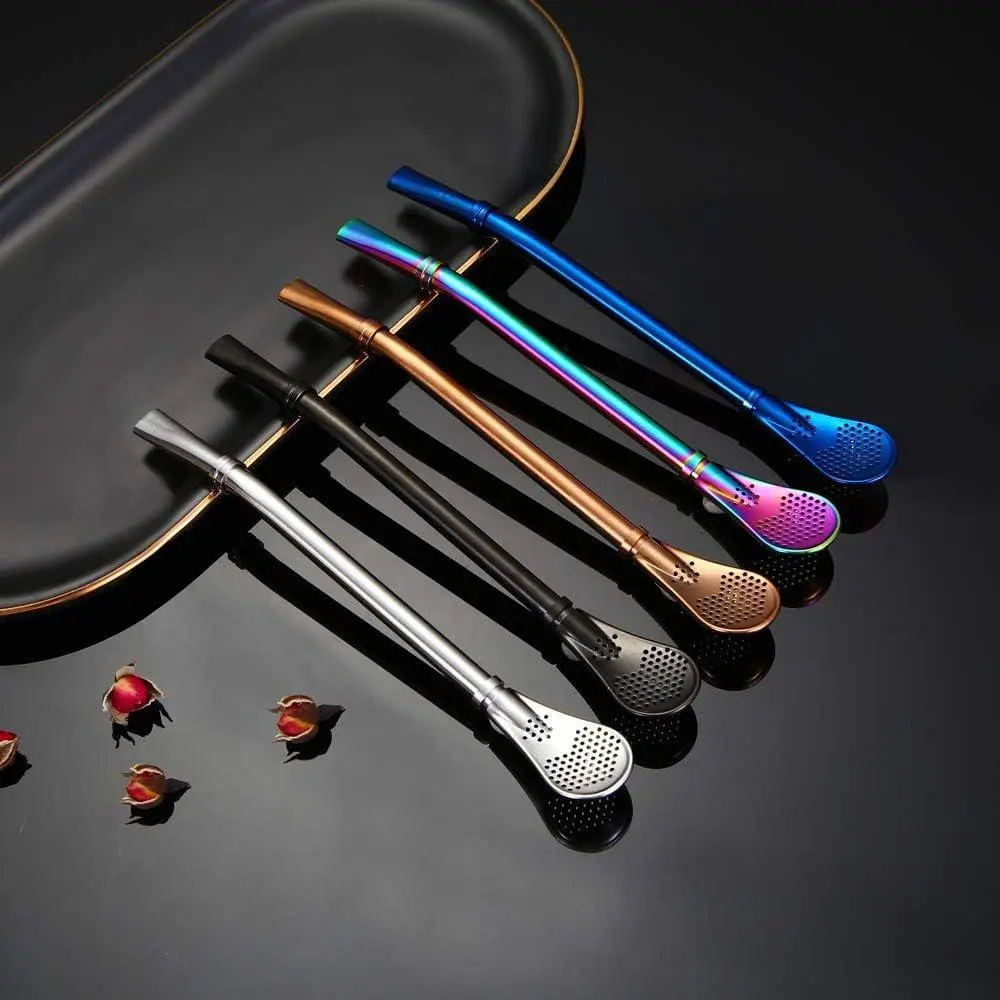 Yerba Mate Bombilla Stainless Steel Straw Loose Leaf Tea Infuser Drinking Spoons Filter Stirring Straws Pack of 1 for Tea & Cocktails