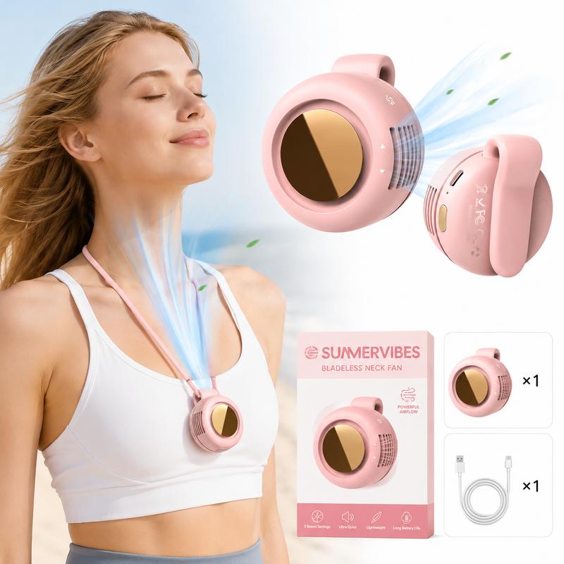 Mini ventilador eléctrico portátil sin aspas - Summervibes Silencioso, 3 velocidades ajustables, cuerpo giratorio, con clip/para llevar en la cintura, ideal para viajes al aire libre y uso en la oficina, regalo de verano , mini ventilador portátil
