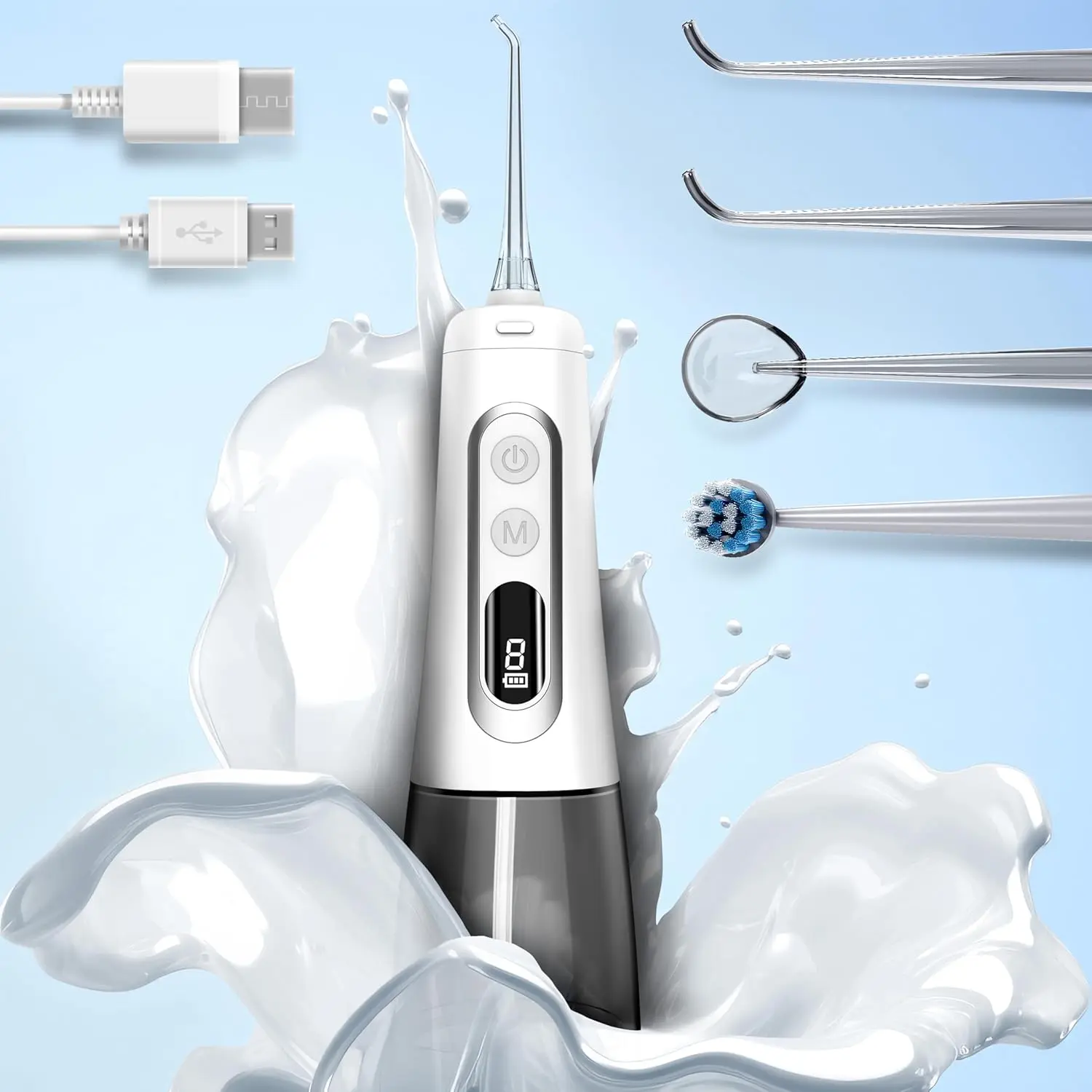 Portable Rechargeable Electric Water Flosser, Dental Cleaning Kit with 9 Modes, 4 Jet Tips for Adults, IPX7 Waterproof Oral Irrigator for Travel & Personal Care,sohochic