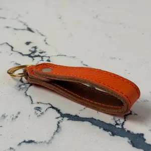Sunburst Orange Genuine Italian Pebble Leather Keychain with Brass Hardware