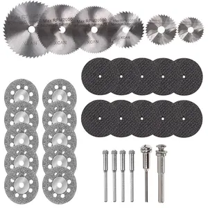 32pcs Cutting Discs for Rotary Tool, Diamond Metal Wood Cutting Wheels, HSS Circular Saw Blades 6pcs with 1/8" Shank, Resin Cutting Discs 20pcs, 545 Diamond Cutting Wheels 10psc