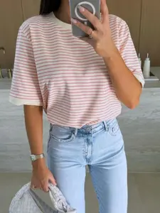 Striped Round Neck Short Sleeve T-Shirt