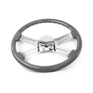 18" GRAY WOOD STEERING WHEEL WITH 4 CHROME SPOKES WITH HUB