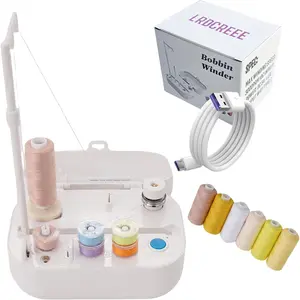 Automatic Bobbin Winder with Auto Stopper, Large Spool Thread Holder and Extra 6 Spools of 400 Yards Polyester Threads for Sewing Machine Thread Winding Use