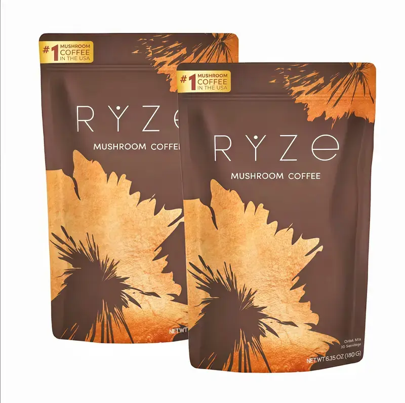 2 Pack RYZE Mushroom Coffee USDA Organic with 6 Adaptogenic Mushrooms and MCT Oil BS USA Grown Instant Coffee for Better Energy, Focus, Digestion, Immunity with Turkey Tail, Shitake, Lion's Mane, 30 Servings Vitamin