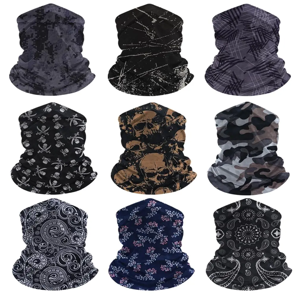 9-Pack Balaclava Face Mask for Men & Women - UV Protection Neck Gaiter, Multi-Use Cycling Mask & Breathable Headband, Outdoor Sports Scarf Accessories