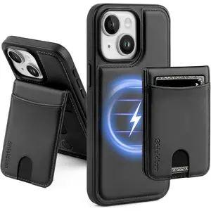 with Magsafe 2 in 1 Detachable iPhone 13 Wallet Case with Card Holder Women Men,Magnetic PU Leather RFID Blocking Flip Kickstand Credit Slots,for Apple 13 6.1",Black