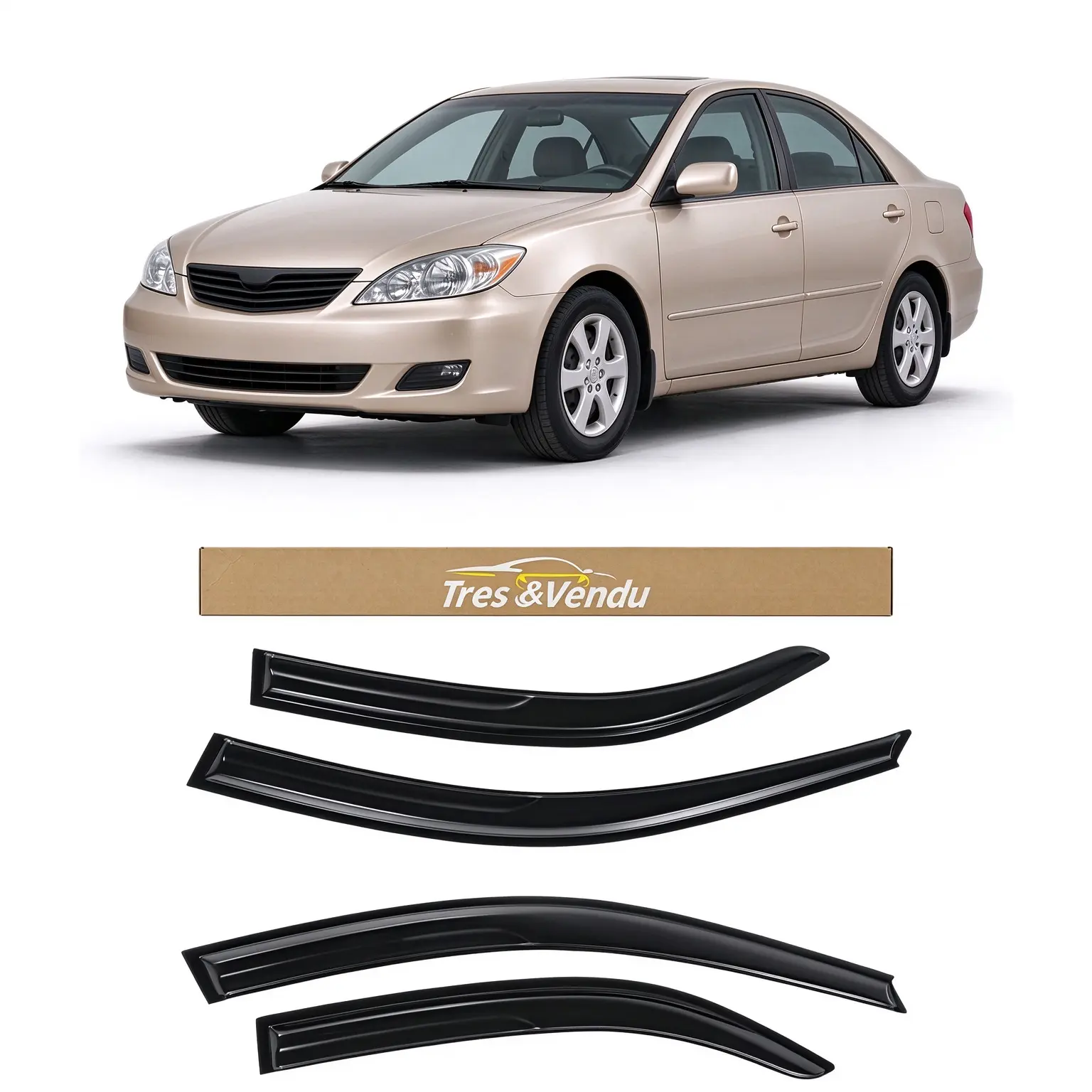 Tresvendu-For Toyota Camry 4 Door Sedan 2002-2006，4X Out-Channel Window Visors,with Water Channels,Tape-on,Smoke # Window Rain Guard# Rainproof#Sun Shade#UV Protection# Easy-Install # Vent Shades# Car Windshield# Car Weather Shields# Wind Deflector