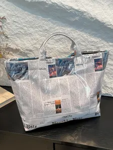 Fashion Newspaper Pattern Tote Bag, Large Capacity Lightweight Shoulder Bag, Casual Trendy Versatile High-quality Daily Commuting Bag, Girl Fashionable Shopping Bag