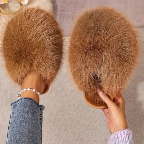 Women's Plush Slippers with Soft Inner Lining, Fuzzy Warm Slippers, Warm Comfortable Winter Home Shoes, Casual Fall & Winter Footwear, House Slippers, Indoor Slippers, Fluffy Home Slippers