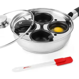 Egg Poacher Pan for Perfect Poached Eggs, Nonstick Cups Poached Egg Maker Pan, Stainless Steel Easy Egg Cooker, Poaching Eggs Benedict Maker, Silicone Spatula