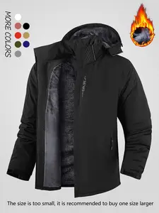 Winter Outfit Jacket New Winter Fleece Jacket Men's Solid Color Sleeve Sports Jacket Thick Warm Cotton Coat Outdoor Casual Hooded Fleece Jacket Men's Cotton Coat Cotton Coat Winter Fashion Clothing