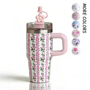 14oz Printed Tumbler with Handle and Straw,Tumbler with Lid and Straw for Stainless Steel Tumblers, Outdoor Sports Travel School Gift, Keeps Drinks Cold up to 12 Hrs