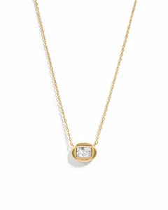 Sami Jewels Valerie Bubble Bezel Set Necklace, 925 Sterling Silver Necklace, 14K Gold Plated Necklace, Emerald Cut Necklace, Pendant Necklace, Quality Necklace