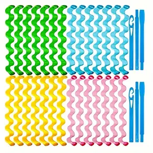 28-piece Wavy Heatless Curler Set, including styling hooks, can create various hairstyles, a perfect Valentine's Day gift for girlfriends, easily achieve perfect hairstyles without heating (45cm, mixed colors) Heatless Curling Set