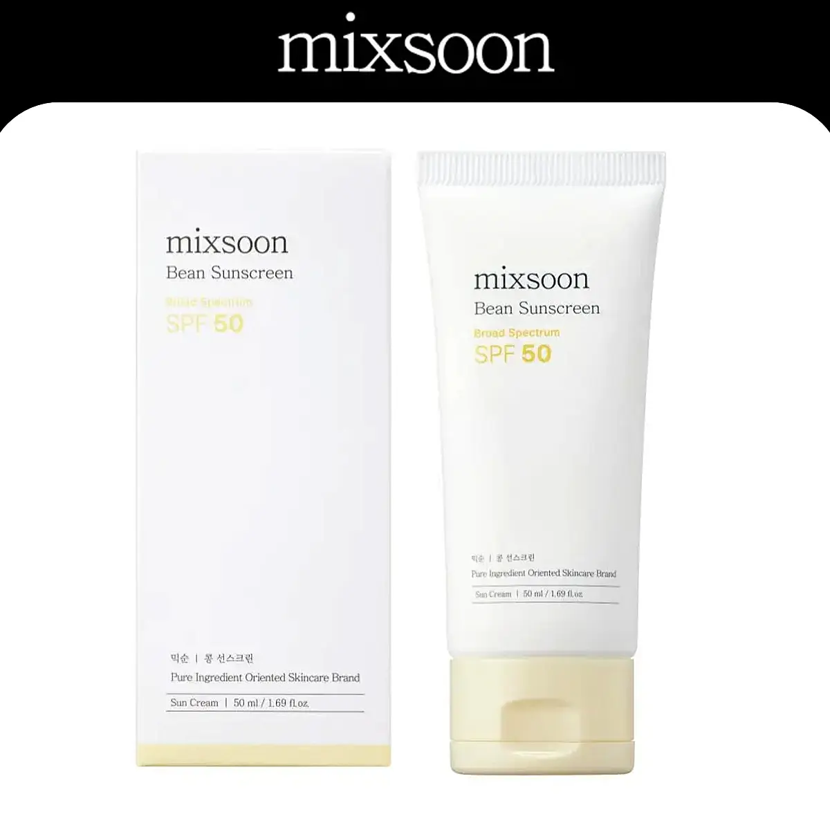 [mixsoon] Airy Bean Facial Sunscreen, 1.69 fl.oz - SPF50 UV Protection, Gentle, No White Cast, Lightweight Hydration for Daily Makeup-Layering Routine