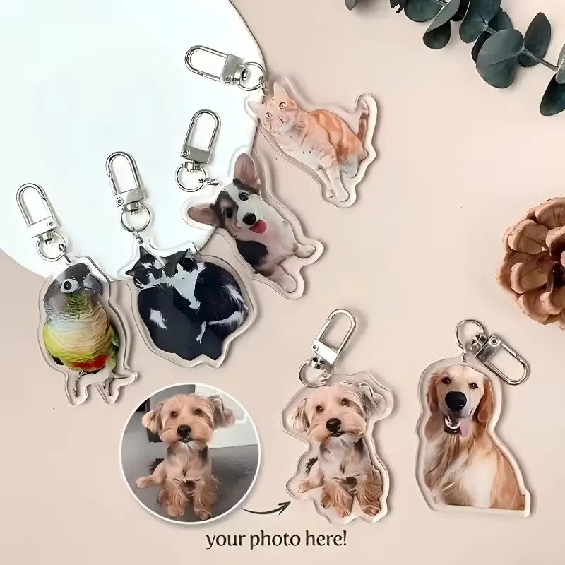 Custom Pet Photo Acrylic Keychain | Personalized Dog Cat Memorial Gift | Custom Pet Lover KeyringPersonalized Pet Picture Keychain | Unique Dog Mom Cat Dad Gift | Custom Pet Memorial Keepsake