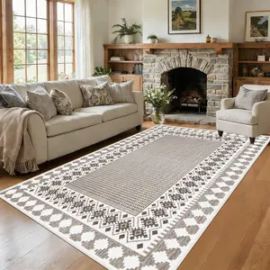 Washable Rugs 5.3x7.7ft Area Rugs for Living Room- Vintage Bohemia Rugs for Bedroom,Dining Room, Large Soft Low Pile Carpet with Non Slip Rubber Backing,Neutral Accent Rug for Nursery Home Office