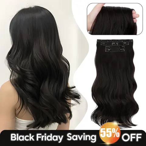 Cephemer Clip-in Synthetic Hair Extensions 18inches Body Wavy 4PCS Natural Layered Thick Hairpieces for Women All Day Comfort for Daily Party Black Friday & Christmas