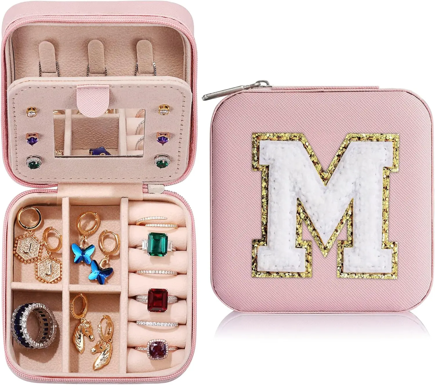 Elegant portable letter jewelry box—compact and space-saving, allows for categorized storage of jewelry; suitable for women, girls, and teenagers; ideal as a gift for holidays, anniversaries, and graduations.