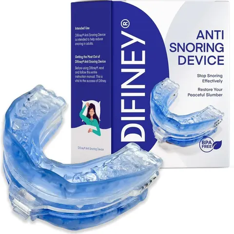 Difiney Anti Snoring Mouthpiece - FDA-Cleared, Airflow-Boosting, Durable Silicone Unscented Adult Maxillomandibular Advancement Guard with Adjustment/Removal Tool for Effective Snoring Reduction (Blue)