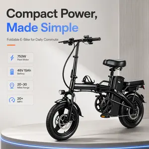 Adult Electric Folding Bike - 750W Motor, 48V 15Ah Battery, 20+MPH Speed, 30+Mi Range, Commuter Ebike, 14-Level Shock Absorption, Dual Disc Brakes, UL2849 Certified, Compact All-Terrain Bicycle f12 Seat Foldable to Electric Bicycle with Suspension