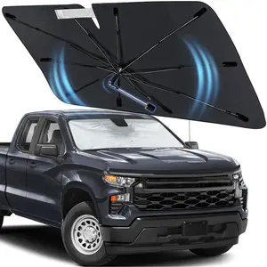 Windshield Sun Shade Custom Fit for Chevy Silverado 1500 2019-2024, Foldable Front Window Sunshade Umbrella with 360° Rotating Shaft, Car Shades for Heat Protection