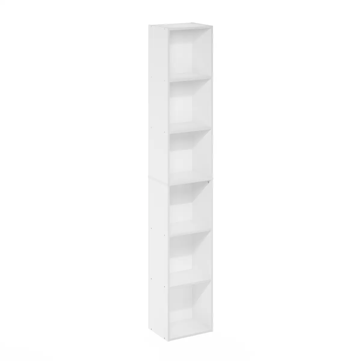 Furinno 12.1 in. 6-Tier Contemporary Carb Wood Slim Profile Corner Bookshelf, White Sturdy Office Commercial Furniture, Easy Setup, Closed Back, Wipes Clean, Maximizes Vertical Space, Assembly Required, Suitable for Books & Laundry Use