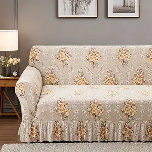 1pc European Style Luxury All-Season Universal Full-Coverage Stretch Sofa Slipcover with Ruffled Hem, Cat-Scratch-Resistant Sofa Cover, Armrest Sofa Protector, Suitable for Bedroom, Office, Living Room Home Sofa Decorative Dust Cover