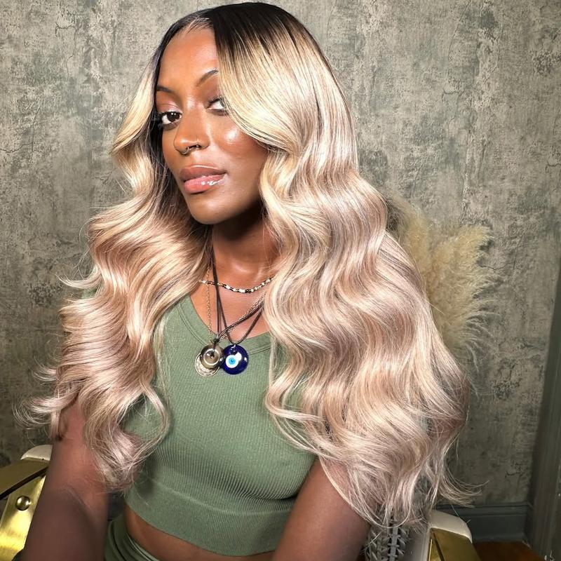 KEPHARE Ombre Brown Roots Ash Blonde Wigs Human Hair 180% Density 4x4 Body Wave Lace Front Wigs Glueless Ombre Blonde Colored 4x4 Hd Thin Glueless Wig Pre Cut Pre Plucked