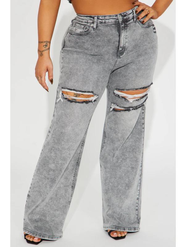 Remi Ripped Stretch Baggy Jeans - Grey
