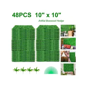 48counts 10X10in Artificial Boxwood Panel UV Boxwood Hedge Wall Panels Artificial Grass Backdrop Wall 4cm Green Grass Wall Fake Hedge for Decor Privacy Fence Indoor Outdoor Garden Backyard