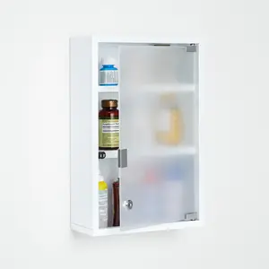 Modern Glass Door Locking Medicine Cabinet with Push-to-Open System & Lockable for Safety White Steel Wall Mount Storage
