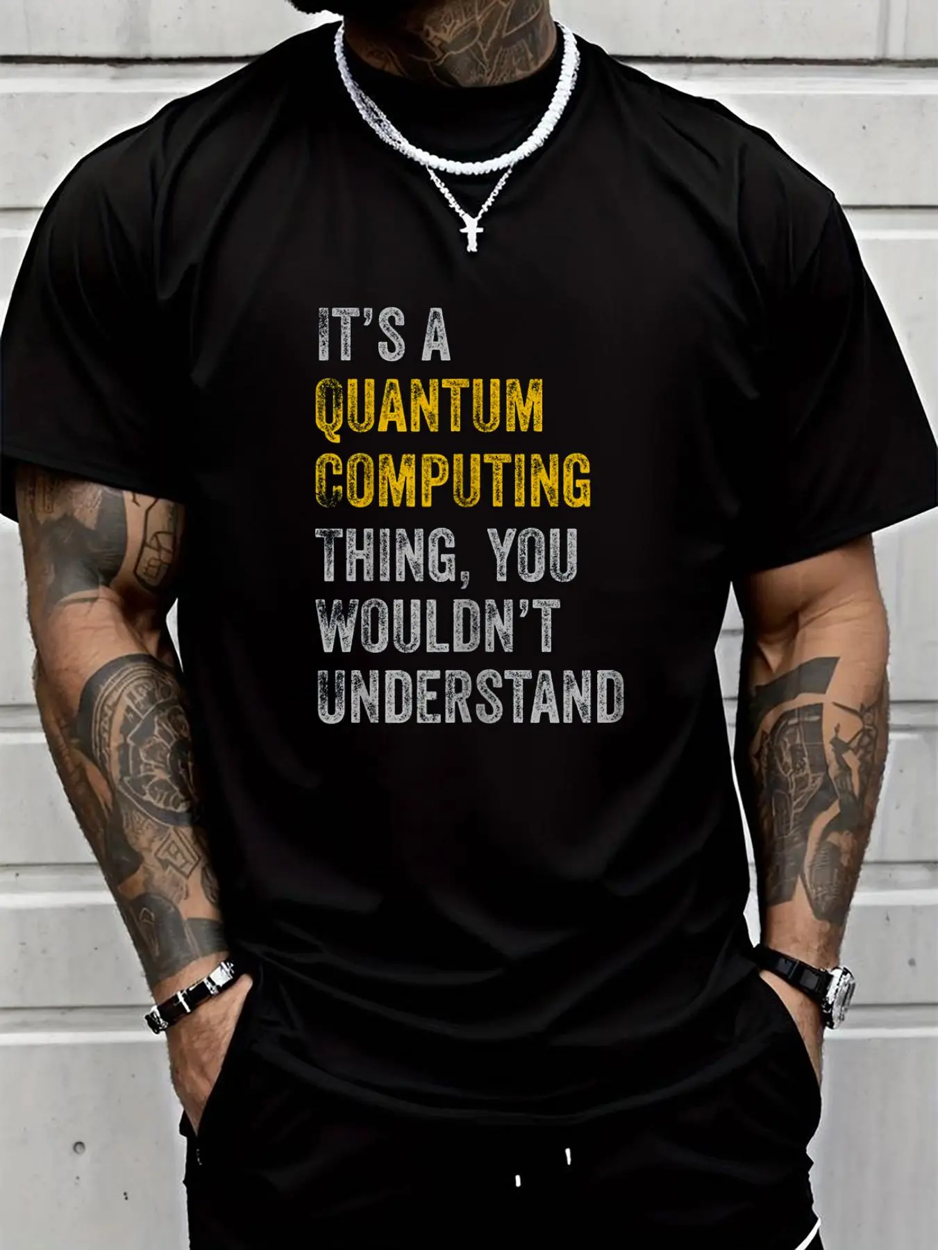 100% cotton Quantum Computing Shirt Funny Quantum Computer Physics T-Shirt Men Graphic T-Shirt Cotton Print short Sleeve Casual Top, Summer Tee Mens Tops