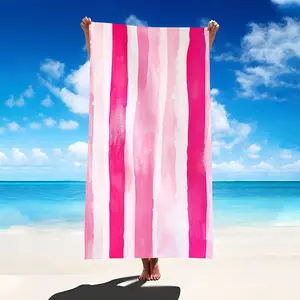 Pink Striped Beach Towel Watercolor Style Quick Dry Oversized Pool Towel for Women Men Summer Outdoor Use