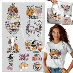 12Pcs Iron on Decals Halloween Pumpkin Skull Design for Clothing Heat Transfer Stickers Iron on Decals Washable  DIY DTF transfers Ready to Press