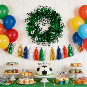 2026 World Cup Decor Tinsel Garland, Soccer Party Metallic Streamers & Wreath Kit