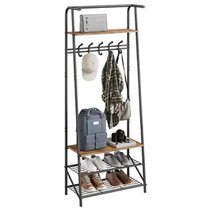 【Christmas Gift】Coat Rack Shoe Bench Organizer with 5/10 Hooks, 4 in 1 Entry Hallway Coat Rack with Storage Function, Metal Frame Hallway Organizer, Wood Look Decorative Furniture for Living Room Bedroom Clothes Storage Single row